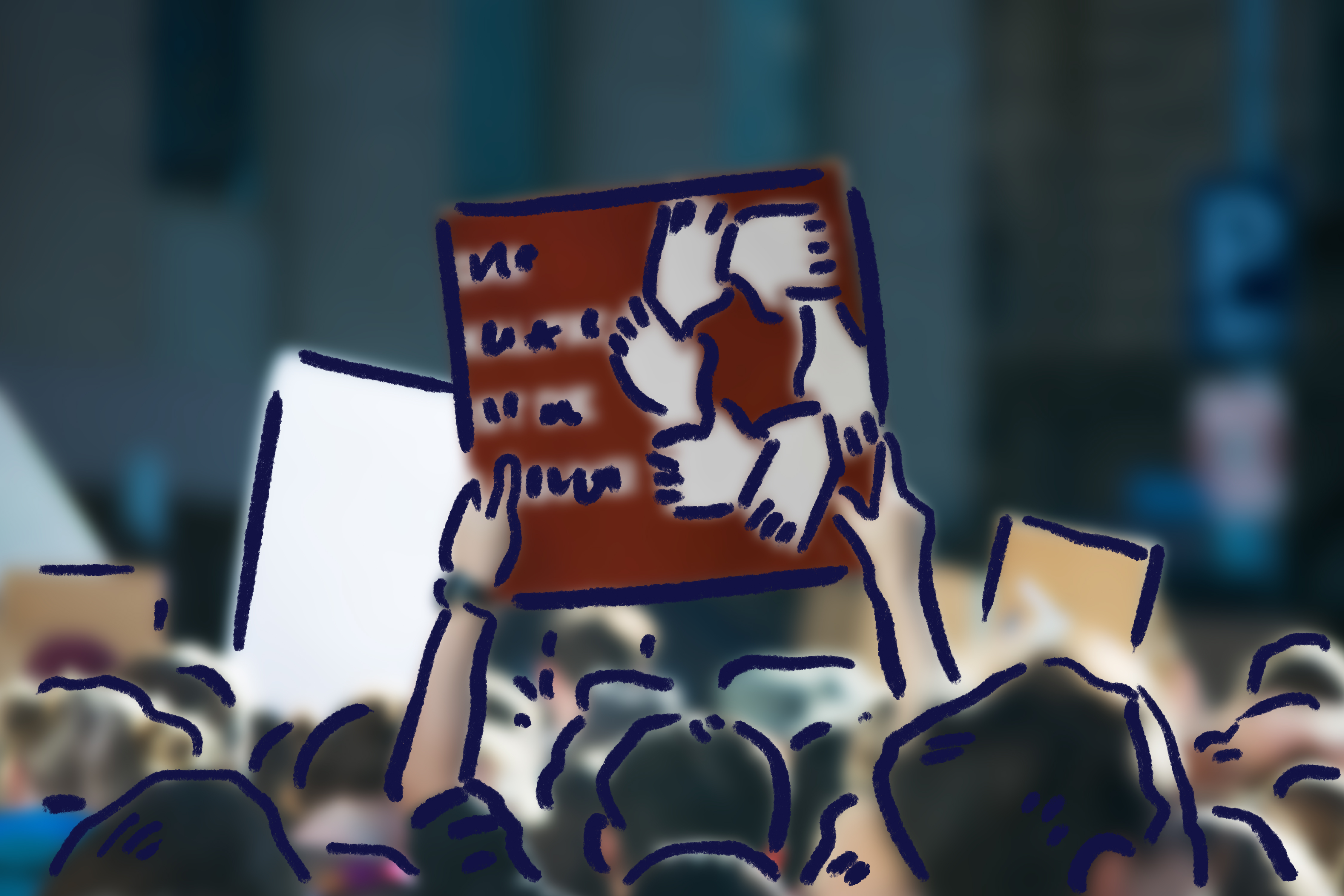 Eine Gruppe von Menschen hält ein Slogan HuT-naher Gruppierungen „Das Kalifat ist die Lösung“ hoch.  