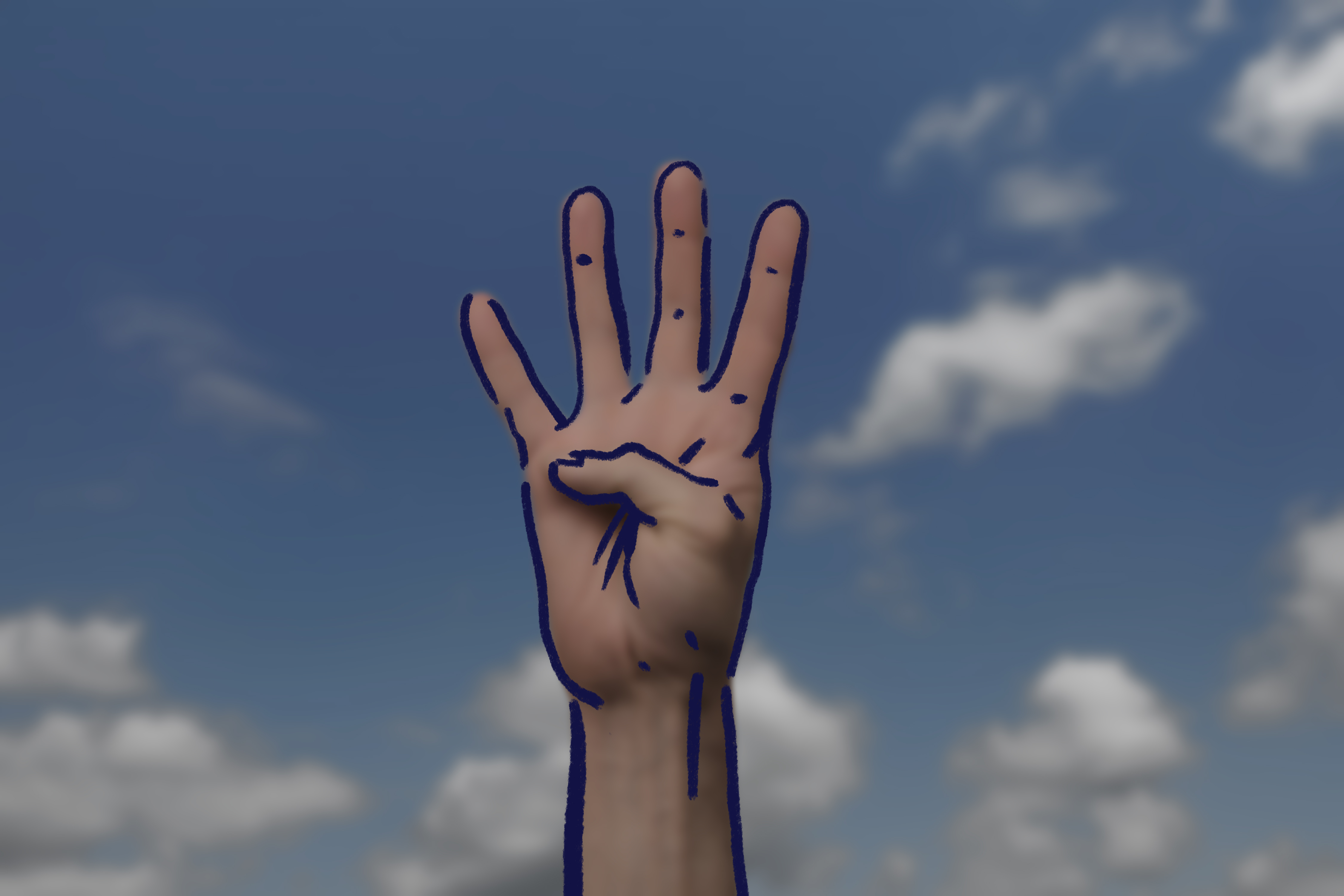 Rabia-Gruß der Muslimbruderschaft: Eine Hand mit vier ausgestreckten Fingern und eingeklapptem Daumen