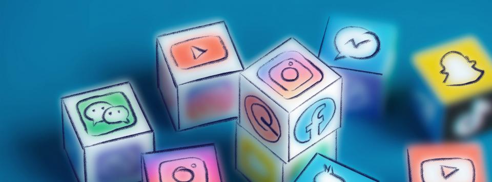 Grafik von Würfeln mit Social Media-Icons