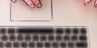 Illustration zweier Hände an einer Laptop-Tastatur