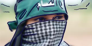 Eine vermummte Person mit einem Stirnband