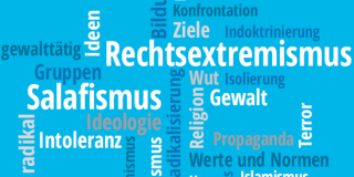 Logo der Veranstaltungsreihe „Einstiegsprozesse in den Rechtsextremismus und gewaltbereiten Salafismus". 