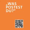 Schriftzug "Was postest du?" mit QR-Code